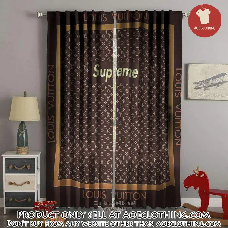 Supreme lv brown square premium window curtains hot  luxury curtain wc017 aoe1949665